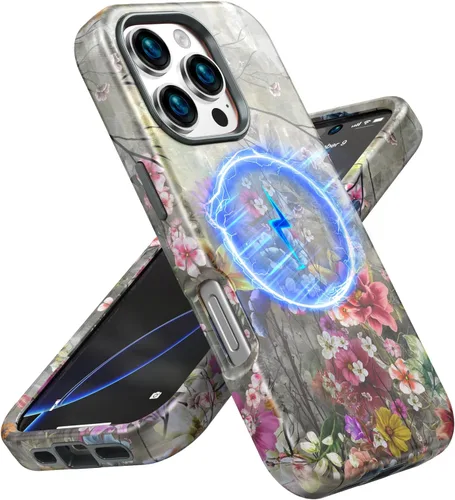 Vista 18 de Magsafe - Funda protectora para iPhone 13/14, a prueba de golpes, a prueba de caídas, funda inalámbrica para parachoques, protección híbrida Flor
