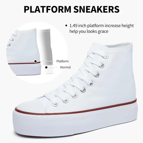 Vista 2 de SERNIAL Zapatos deportivos de plataforma blanca para mujer, zapatos de lona de moda para mujer