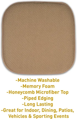 Vista 189 de Sweet Home Collection Cojines de espuma viscoelástica para silla, goma antideslizante y diseño de panal de abejas y esquinas redondeadas de 16 x 16