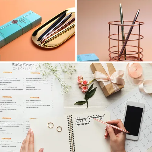 Vista 5 de Oriday Juego de 4 bolígrafos elegantes y delgados para planificar, bolígrafo de metal con tinta negra en una caja de regalo para mujeres, bodas