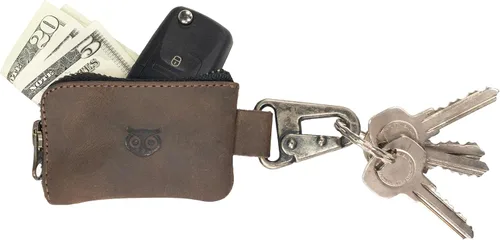 Vista 5 de Hide & Drink, Llavero de coche y monedero para cinturón hecho a mano de cuero de grano completo - Bourbon Brown