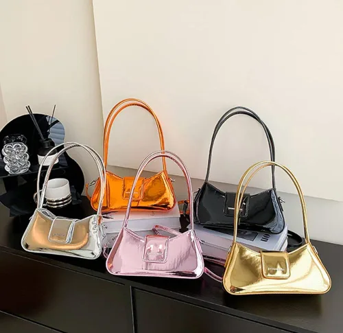 Vista 8 de Bolso de noche para mujer, bolso de mano Y2k, plateado brillante, bolso de mano, bolso de fiesta, lindo bolso metálico