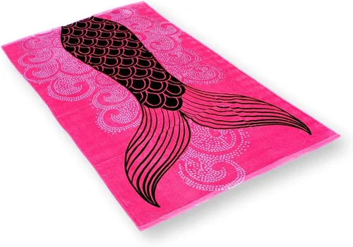 Vista 4 de Toalla de playa grande con estampado de moda de verano (cola de sirena rosa)