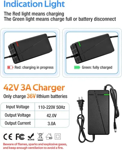 Vista 6 de La velocidad de carga del cargador de 42V 3A/5A es 100% más rápida que 1.5A y 50% más rápida que 2A, 6 enchufes adecuados para varias