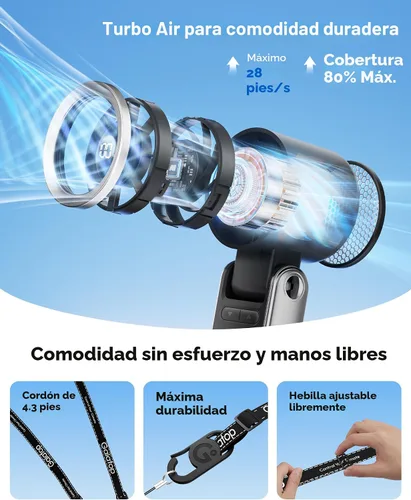 Vista 8 de Gaiatop Ventilador turbo portátil de mano, 21 horas de refrigeración, ventiladores de mano 4 en 1 plegables de 180°, mini ventiladores personales