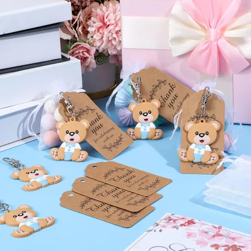 Vista 3 de Tenare 120 llaveros de oso para decoración de fiestas para invitados, regalos de fiesta de oso, regalos de agradecimiento, lindo llavero con bolsas