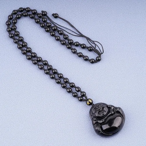 Vista 3 de Collar de obsidiana negra con dije de protección de amuleto de la suerte con cadena de cuentas extendida, piedra de cristal curativa, collares