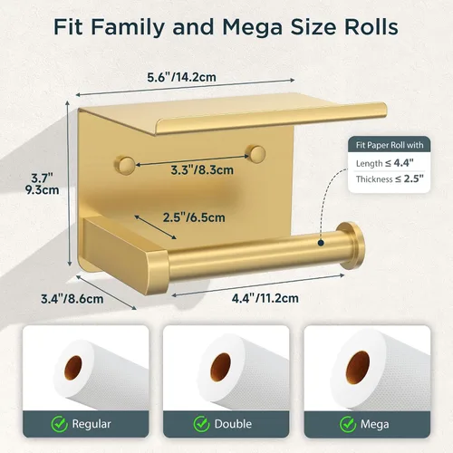 Vista 3 de Portarrollos de papel higiénico con estante, montaje en pared adhesivo o con tornillos, portarrollos de papel higiénico para baño, dispensador