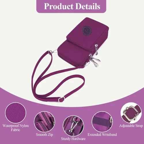 Vista 6 de WITERY Bolso cruzado de nailon impermeable para teléfono celular, monedero para teléfono inteligente para mujer
