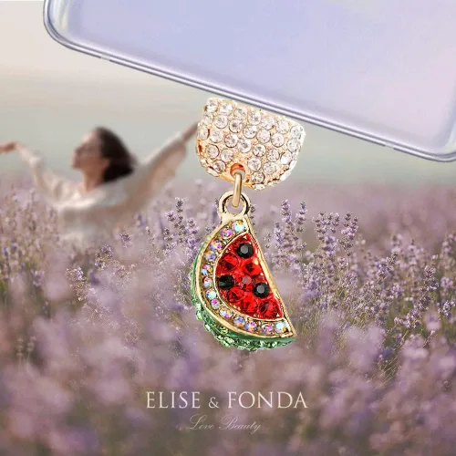 Vista 2 de ELISE & FONDA TP114 Tipo-C Puerto de carga Cristal Anti Polvo Plug Little Sandía Colgante Teléfono Celular Charm para Samsung/OnePlus/Xiaomi/oppo