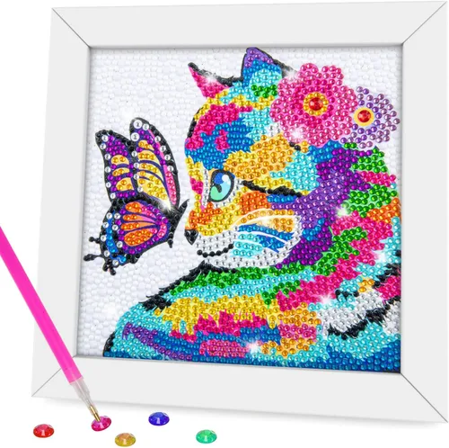 Vista 12 de QEUOYSS Kit de arte de diamantes para niños con marco de madera, arte y manualidades para niños de 6 a 8 a 10 a 12 años, fácil de hacer tú mismo