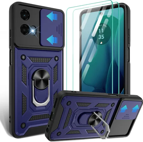 Vista 45 de Gritup Funda para Moto G Stylus 5G-2021 con cubierta deslizante para cámara 1 paquete de protectores de pantalla HD Soporte de metal giratorio