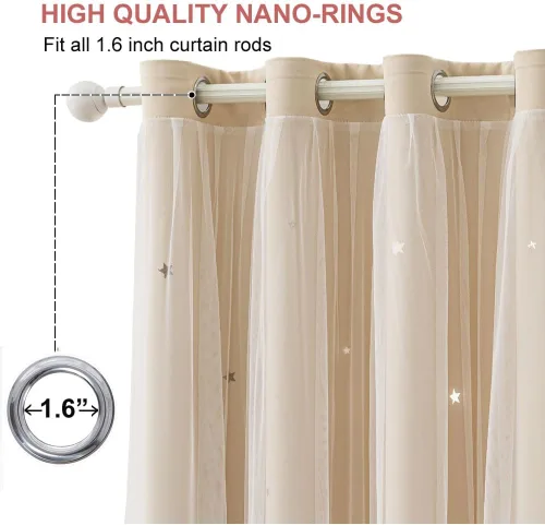 Vista 2 de Cortinas opacas con recortes de estrellas para dormitorio de niñas y niños, cortina de doble capa con aislamiento térmico y superposición