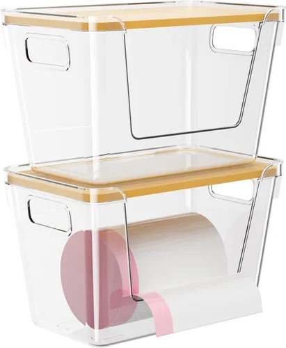 Vista 10 de Delamu Soporte para bolsas de basura acrílicas, paquete de 2 dispensadores de bolsas de basura apilables (XL+S), contenedores organizadores