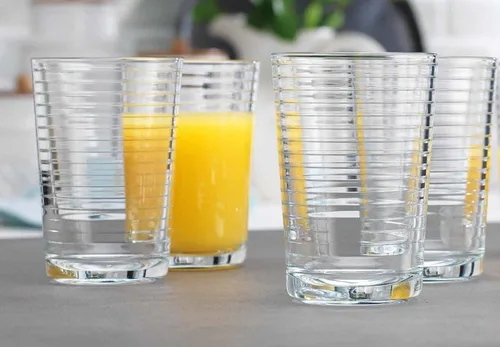 Vista 6 de Home Essentials and Beyond - Vasos de jugo de 7 onzas, juego de 4 vasos de vidrio para bebidas para jugo, whisky, cócteles, té helado, aptos