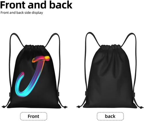 Vista 4 de Bolsas con cordón inicial con cordón para deportes, gimnasio, viajes, natación, playa, campamento, arco iris, letra J