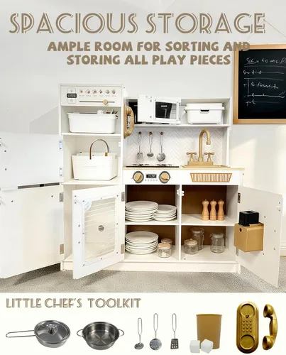 Vista 6 de YUG Set de Cocina de Juguete para Niños con Luces y Sonidos Reales, Juego de Cocina para Niños Pequeños que Incluye Estufa, Horno, Lavavajillas