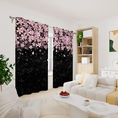 Vista 8 de Renaiss Pink Cherry Patels - Cortinas opacas con aislamiento térmico de flores de cerezo japonés, cortinas de ventana de dormitorio con estampado