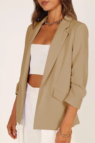 Vista 3 de Cicy Bell Chaqueta casual para mujer, manga 34, frente abierto, cárdigan para trabajo y oficina