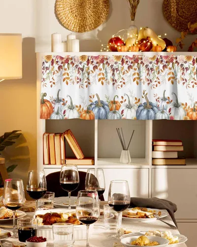 Vista 25 de Cenefa de cortina con lazo rojo de Navidad para ventanas, sala de estar, cocina, baño, granja, bolas de Navidad de acuarela con diseño de bayas