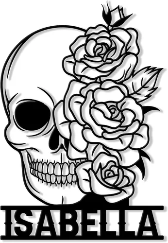 Vista 16 de Letrero de metal personalizado con calavera, letrero colgante de calavera para porche al aire libre, valla de pared con nombre personalizado, patio