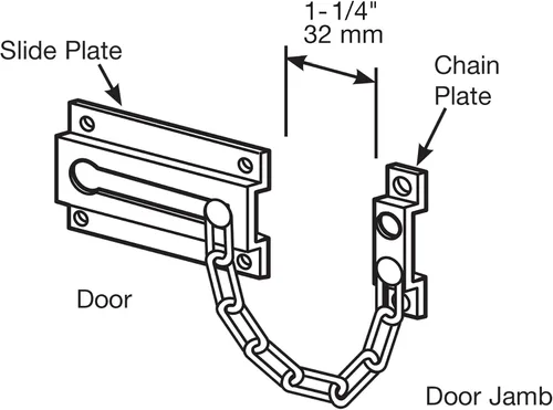 Vista 3 de Prime-Line U 9852 - Protector de puerta de cadena, acero estampado con cadena de acero, acabado pintado en blanco (paquete individual)