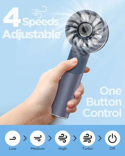 Vista 6 de Lepwings Ventilador de mano, mini ventilador turbo portátil pequeño, recargable con 4 ventiladores personales de alta velocidad, tiempo de Azul