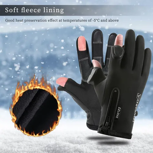 Vista 2 de ZZLOVE Guantes de invierno cálidos para pantalla táctil para hombres y mujeres, guantes de ciclismo impermeables y antideslizantes, resistentes al