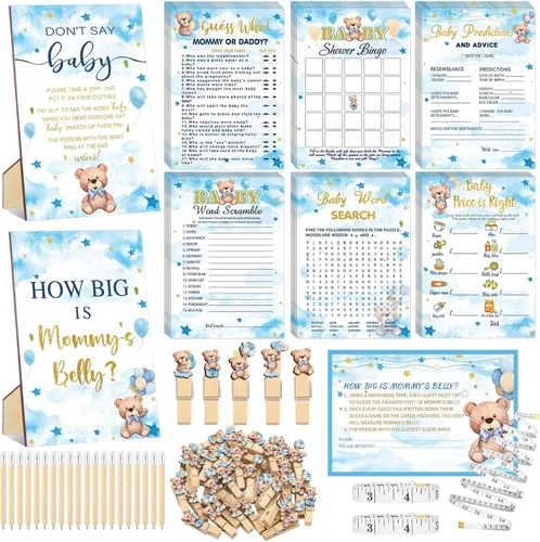 Vista 37 de Funnymoom Set de 426 piezas de juegos de baby shower de Halloween, 8 juegos, incluye bingo de baby shower, el precio correcto, adivina quién