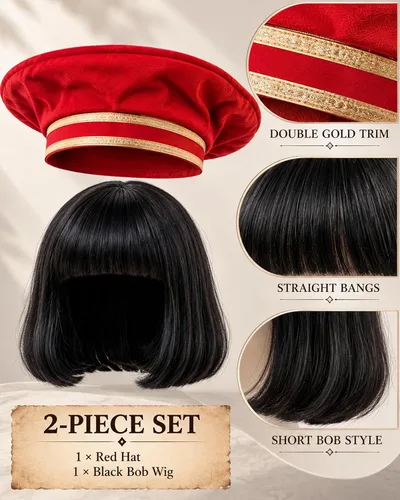 Vista 4 de Peluca negra unisex con sombrero, peluca corta y recta para hombres Negro