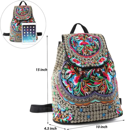 Vista 4 de Goodhan - Mochila de viaje para mujer, diseño clásico de bordado étnico