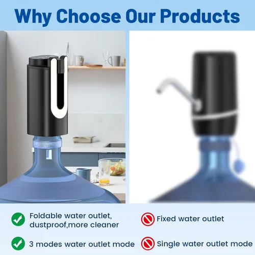 Vista 3 de Boquilla plegable de 3 modos, dispensador de agua de 5 galones, bomba de botella de agua para 5 galones, dispensador de jarra de agua eléctrico