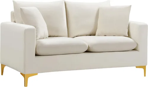 Vista 11 de Meridian Furniture Naomi Collection Modern Sofá de dos plazas tapizado de terciopelo negro contemporáneo con base de acero inoxidable en un