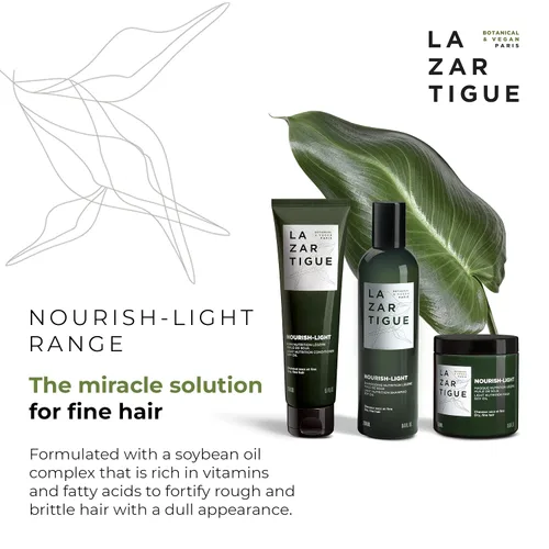 Vista 5 de Lazartigue Champú Nourish Light, enriquecido con aceite de soja, nutrición ligera para cabello seco y fino, vegano, sin sulfatos ni silicona, 8.4