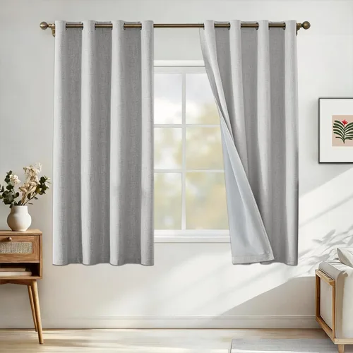 Vista 98 de Cortinas 100% opacas para dormitorio, cortinas opacas de 63 pulgadas de largo, cortinas opacas de lino para sala de estar, cortinas con ojales