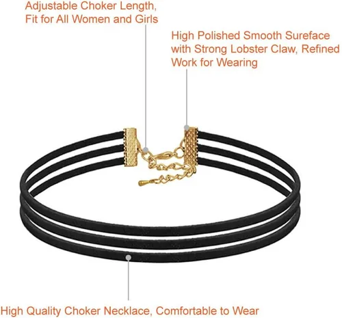Vista 3 de PAXCOO Juego de 50 collares tipo gargantilla negros para mujer y mujer