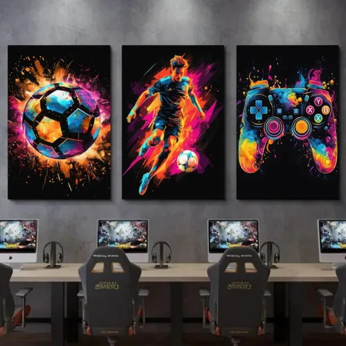 Vista 6 de BGFCE Arte de Lienzo de Pared para Gaming, Pinturas de Arte de Controlador de Juego con Salpicaduras de Tinta de Color, Pósteres para Estética