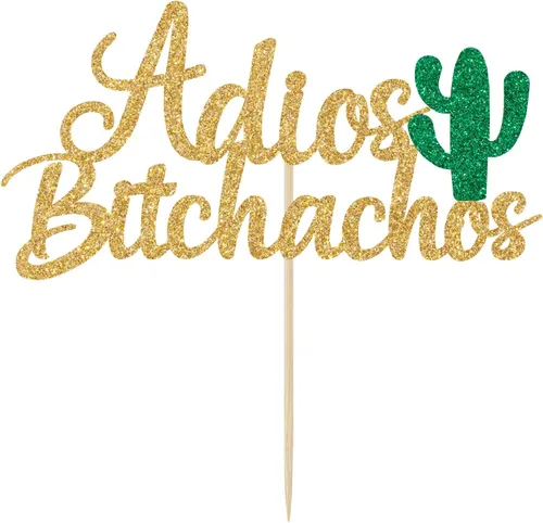 Vista 2 de Decoración para pastel de Adios Bitchachos con purpurina dorada, fiesta, despedida, reubicación, ruptura, graduación, jubilación, decoración