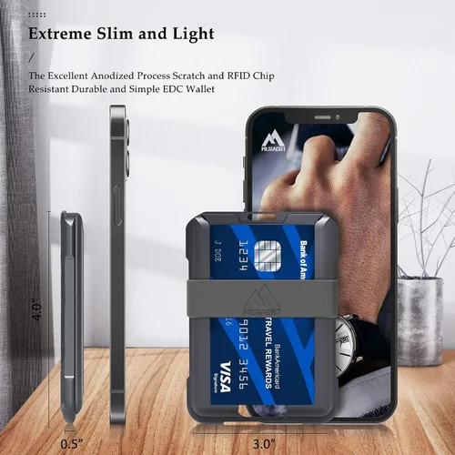 Vista 2 de MURADIN Cartera de aluminio para identificación Cartera de metal RFID Estuche minimalista para tarjetas para hombre
