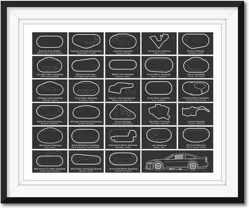 Vista 10 de Póster de pista de carreras de autos stock diseñado para fanáticos de las carreras de NASCAR para circuitos de la Serie de la Copa 2025, arte