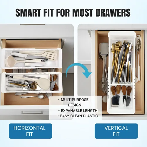 Vista 6 de Enhon Organizador de cajones deslizante expandible para cajones de cocina, bandeja organizadora de cajones profundos con divisores ajustables