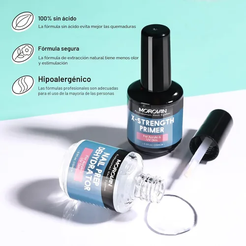 Vista 6 de Morovan Preparación de uñas deshidrata e imprimación X-strong, sin quemaduras y deshidratador de uñas no ácido para polvo acrílico, secado rápido