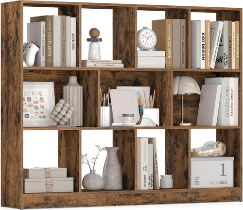 Vista 16 de VASAGLE Custos Collection - Estantería para libros tipo cubo con 4 compartimentos, 9.4 x 26 x 26 pulgadas, estantería de almacenamiento para sala