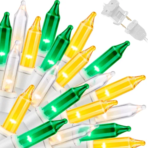 Vista 45 de LAMPHOME Guirnalda de luces LED de estrella roja, blanca y azul, 20 luces LED de hadas con cable transparente, 3 AA impermeables, 8 modos, luces