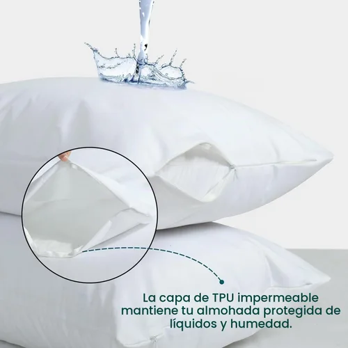 Vista 3 de Protectores de almohada impermeables con cremallera, tamaño estándar, paquete de 2 fundas de almohada con cremallera, fundas protectoras de almohada