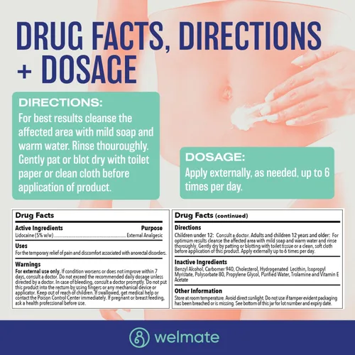Vista 4 de WELMATE Crema de lidocaína al 5% para hemorroides – Crema anestésica de lidocaína de acción rápida y crema analgésica tópica para aliviar la picazón