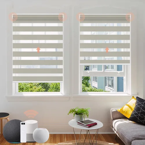 Vista 15 de Persianas motorizadas de cebra, persianas automáticas de oscurecimiento del 85% para ventanas interiores compatibles con HomeKit, Alexa, Google