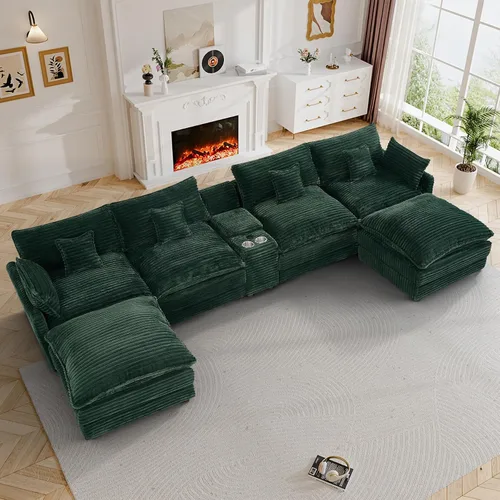 Vista 12 de Sofá de nube de 110 pulgadas en forma de U de gran tamaño gris claro para sala de estar, sofá modular modular con otomana y doble Coushion