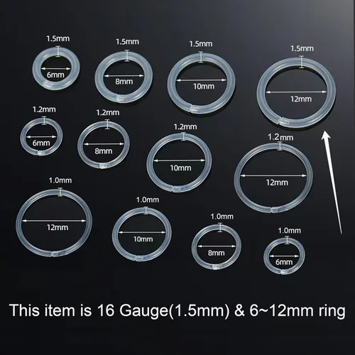 Vista 2 de Retenedores de oreja de plástico unisex antialérgicos, anillos de nariz transparentes de calibre 20-16, con hebilla, cómodos e hipoalergénicos