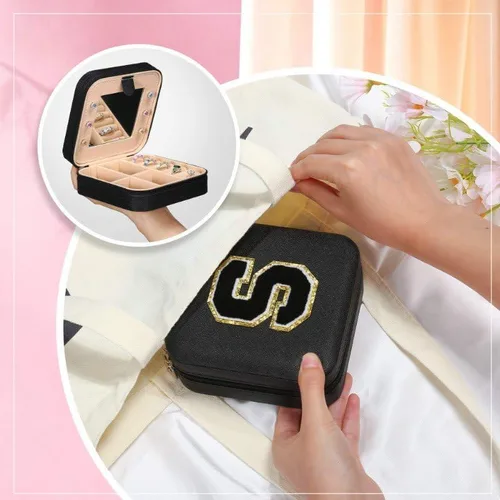 Vista 6 de Parima Joyero grande para niñas, joyero con inicial de viaje para niñas Caja organizadora de joyas grande Joyero de viaje organizador de joyero